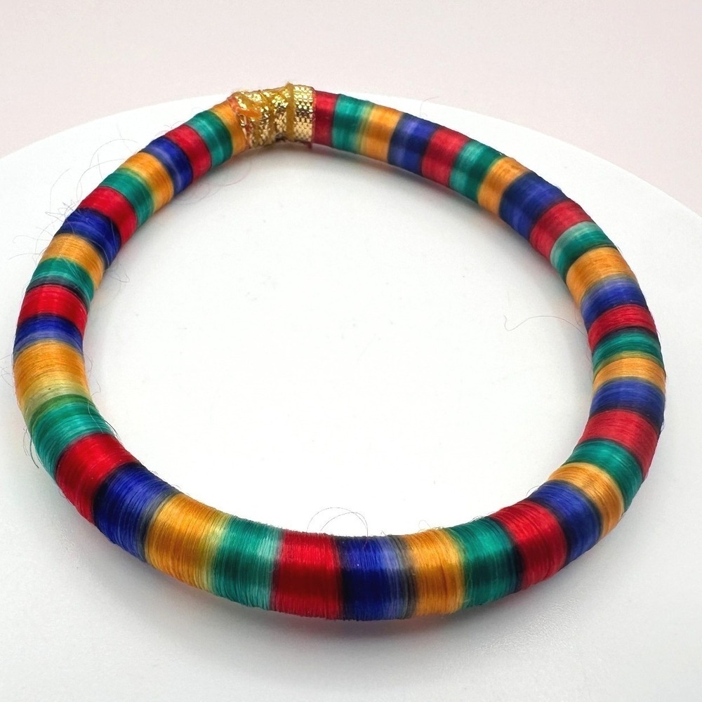 Vintage 90s Silk Thread Wrapped Bangle Boho Women's Jewelry